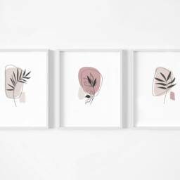 Neutral Abstract Shapes Floral Prints - Set Of 3, Blush Pink, Boho Wall Art, Living Room Prints, Bedroom New Home - thumbnail 2