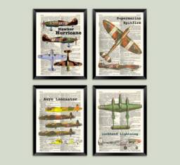 Wwii Aircraft Art Print Vintage Dictionary Page - Spitfire, Hurricane, Lancaster - thumbnail 1