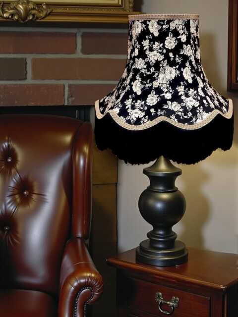 Black Floral Fabric Lampshade Handmade For Table & Floor Standard Lamps Bases, Clip On Wall Lights, Ceiling Pendants - image 1