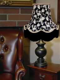 Black Floral Fabric Lampshade Handmade For Table & Floor Standard Lamps Bases, Clip On Wall Lights, Ceiling Pendants - thumbnail 1