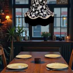 Black Floral Fabric Lampshade Handmade For Table & Floor Standard Lamps Bases, Clip On Wall Lights, Ceiling Pendants - thumbnail 3