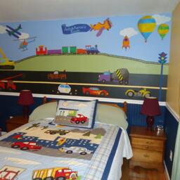 Personalized Plane Name Banner Wall Decal For Boys Room Transportation Theme - Orange/Purple/Blue - 1054-stick - thumbnail 3