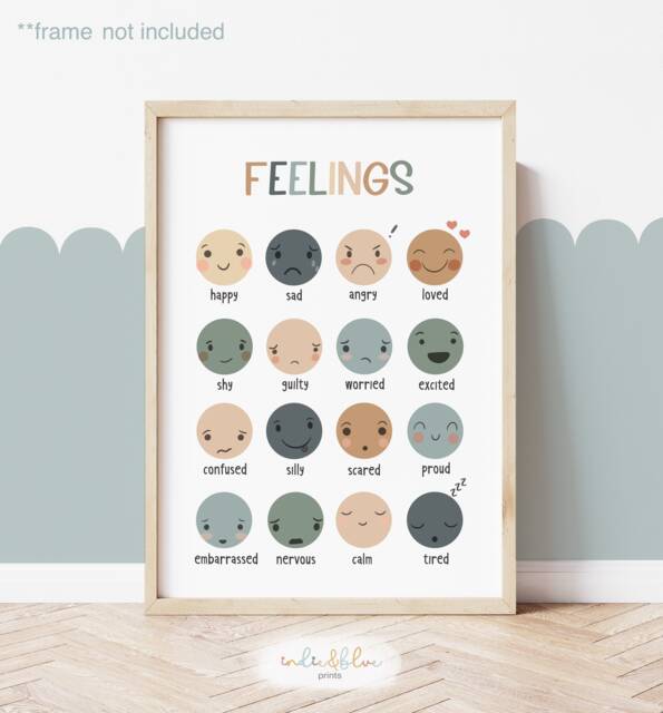 Feelings Chart, Unframed Print, Classroom Decor, Educational Montessori Playroom Prints, Scandi Kids Art - image 1