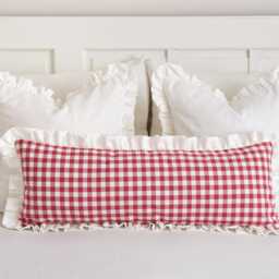 Red Gingham Lumbar Ruffle Cushion Cover Extra Large Bolster Pillow Long Vichy Frilled Check Throw Custom Sizes - thumbnail 3