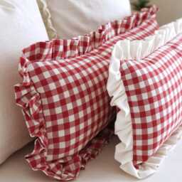 Red Gingham Lumbar Ruffle Cushion Cover Extra Large Bolster Pillow Long Vichy Frilled Check Throw Custom Sizes - thumbnail 2