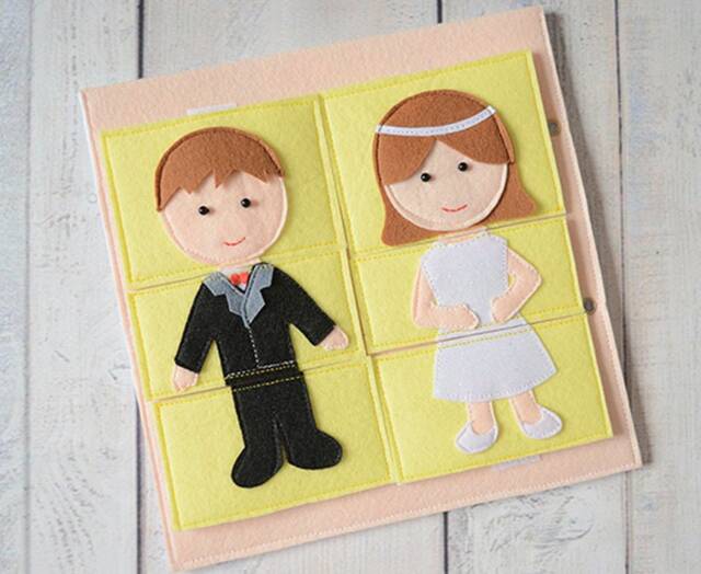 Montessori Busy Book Page Felt Wedding Puzzle, Quiet Toddler Toy - image 1