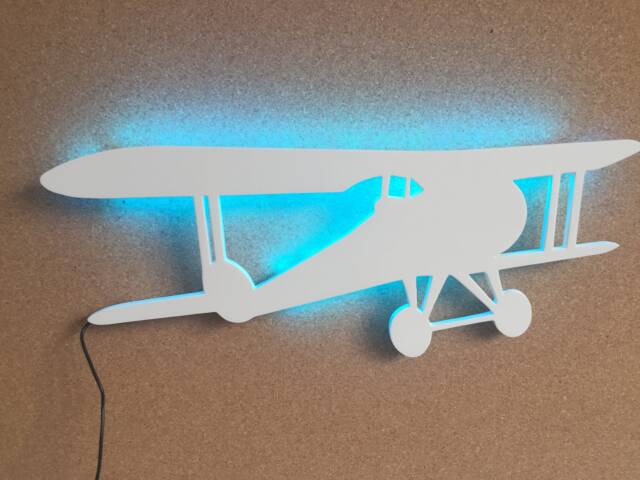 White Airplane Night Light Kids Room Decor, Remote Control Lamp - image 1