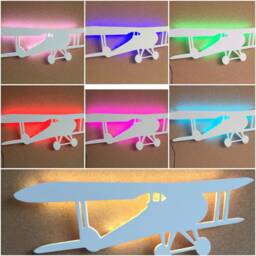 White Airplane Night Light Kids Room Decor, Remote Control Lamp - thumbnail 2