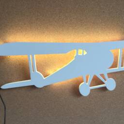 White Airplane Night Light Kids Room Decor, Remote Control Lamp - thumbnail 3