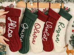 Personalized Knitted Christmas Stocking 3D Name Embroidery