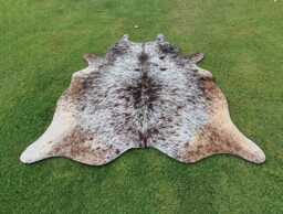 Brown & White Real Cowhide Rug-Large Rug-Genuine Hair On Cow Skin Rug-Brindle Floor Area Rug-Tricolor Speckled Rug - thumbnail 1