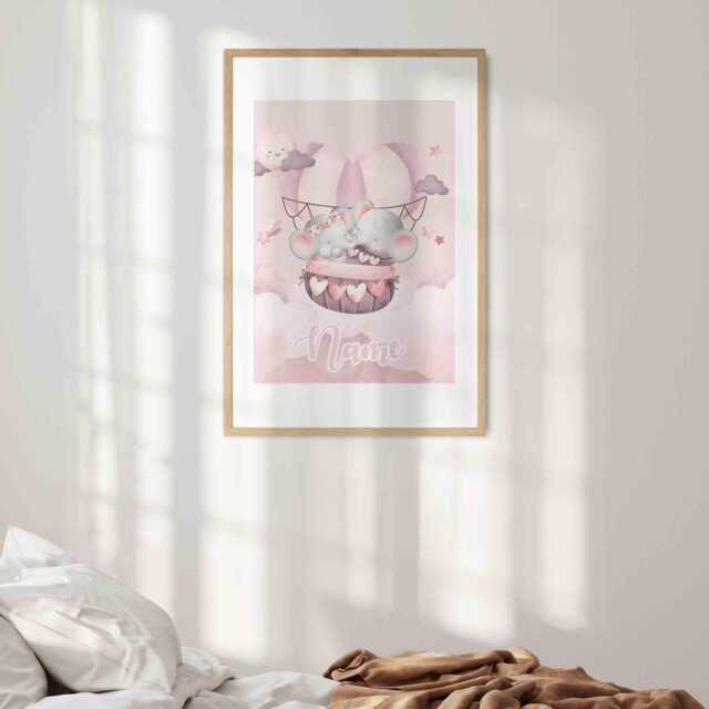 Personalised Pink Elephant Wall Art - Custom Name Print Cute Safari Nursery Poster Baby Bedroom Decor Adorable Animal Gift For Girl - image 1