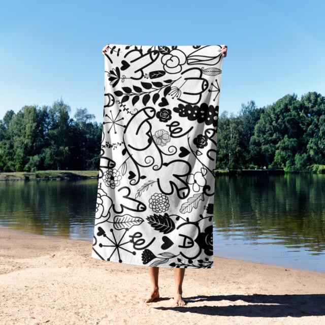 Floral Willy Print Doodle Rude Funny Joke Cheeky Any Colour Soft Absorbent Beach Bath Sheet Towel Family Pet His Her House Warming Gift - image 1