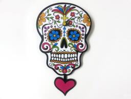 White Sugar Skull - Day Of The Dead -Dia De Los Muertos Calavera Pendulum Wall Clock