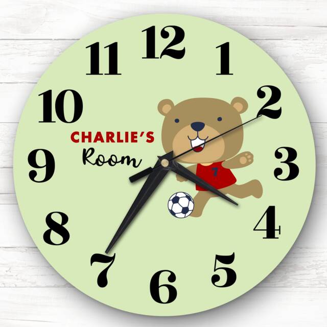 Teddy Bear Football Boys Room Custom Gift Personalised Clock - image 1