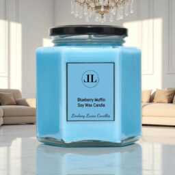 Blueberry Muffin Scented Soy Candle, Blue Sweet Bakery Candles Strong Smelling - thumbnail 2