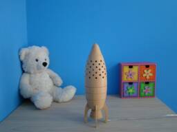 Kids Rocket Lamp. Rocket-Shaped Wooden Bedside/Desk Lamp For Reading Or Ambient Light, Ideal Gift Kids - Ch-2 Model
