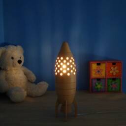 Kids Rocket Lamp. Rocket-Shaped Wooden Bedside/Desk Lamp For Reading Or Ambient Light, Ideal Gift Kids - Ch-2 Model - thumbnail 3