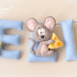 Nursery Decor, Mouse Cheese Mice Baby Felt Name Banner, Wall Art, Sign, Shower Gift - thumbnail 2