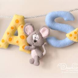 Nursery Decor, Mouse Cheese Mice Baby Felt Name Banner, Wall Art, Sign, Shower Gift - thumbnail 3