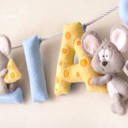 Nursery Decor, Mouse Cheese Mice Baby Felt Name Banner, Wall Art, Sign, Shower Gift - thumbnail 4