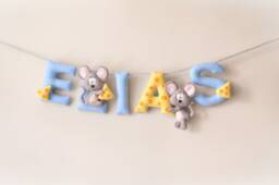 Nursery Decor, Mouse Cheese Mice Baby Felt Name Banner, Wall Art, Sign, Shower Gift - thumbnail 1