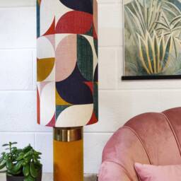 Extra Tall Abstract Retro Lampshade in Multicoloured Cotton Fabric, 50cm Height - thumbnail 3