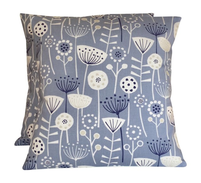 "Fryetts Bergen Scandi Cushion Cover Blue Floral Seedhead Design 16""-24" - image 1