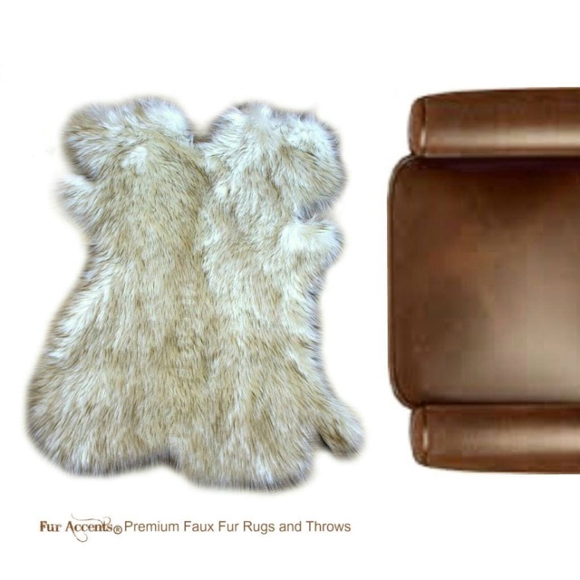 Faux Fox Fur Area Rug - Brown Tip Pelt Shape, Handmade Usa - image 1