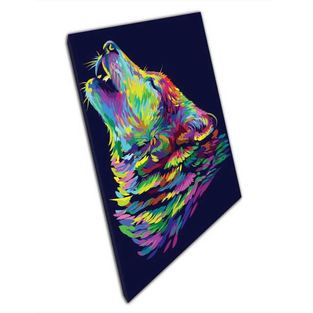 Rainbow Wolf Abstract Canvas Print Colorful Modern Wall Art For Home Office Decor - image 1