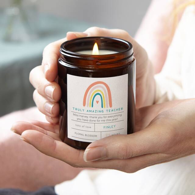 Personalised Teacher Gift, Rainbow Candle, Soy Wax Apothecary Jar - image 1