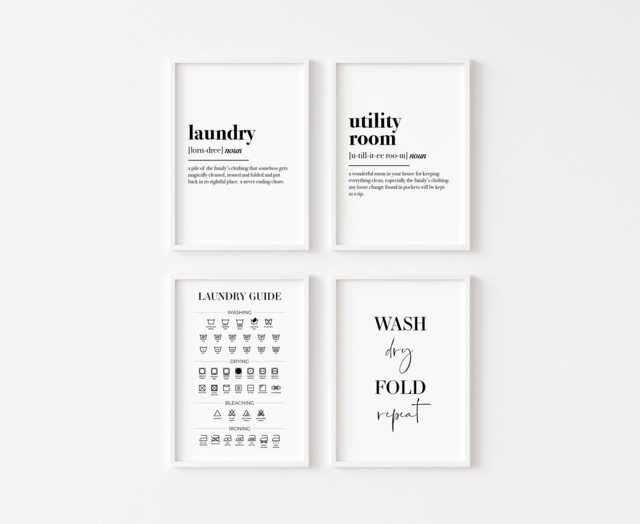Laundry Prints Set Of 4 - Utility Room Definition Wall Art Guide Washing Ironing Drying Wash Dry Fold Repeat Home Print - image 1