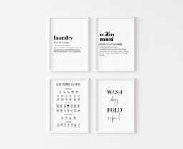 Laundry Prints Set Of 4 - Utility Room Definition Wall Art Guide Washing Ironing Drying Wash Dry Fold Repeat Home Print - thumbnail 1