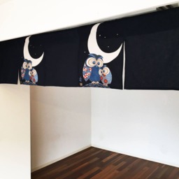 Owl Fabric Noren Curtain, Japanese Order Made, Big Blue Noren, Tapestry, Wall Panel, 5 Panel Curtain Tissu - thumbnail 2