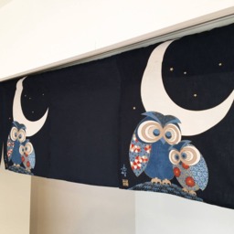 Owl Fabric Noren Curtain, Japanese Order Made, Big Blue Noren, Tapestry, Wall Panel, 5 Panel Curtain Tissu - thumbnail 3