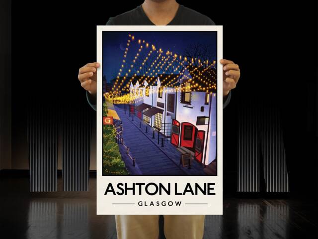 Ashton Lane Poster, Glasgow West End Street Illustration, Print, Scottish Art - image 1