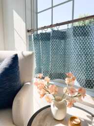 Blue Gem Print Cafe Curtains , Tier Curtains, Kitchen Bathroom Window Treatments, Kitchen Curtain - thumbnail 1