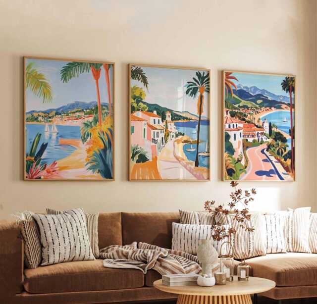 Set Of 3 Santa Barbara Posters, California Travel Prints, Coastal Wall Art Sets, Beach Scene Usa Cityscape Home Decor - image 1