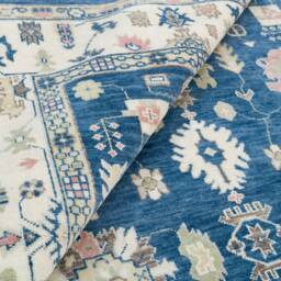 Blue Oushak Wool Rug, Pink Green Accents, 9x12 Area Rug Ar_2735 - thumbnail 3