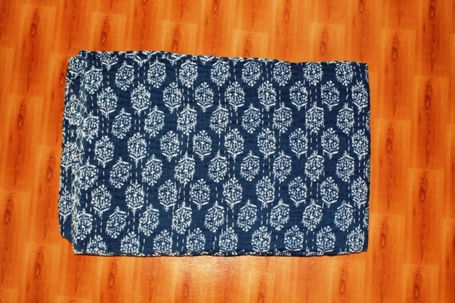 Indigo Kantha Quilt Blue Print Bedcover Handmade Blanket Throw - image 1