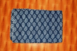 Indigo Kantha Quilt Blue Print Bedcover Handmade Blanket Throw - thumbnail 1
