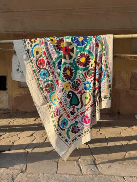 Handmade Suzani Embroidered Cotton Throw - Unique Ethnic Home Furnishing - image 1