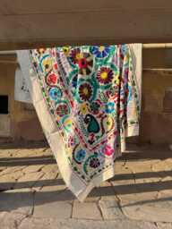Handmade Suzani Embroidered Cotton Throw - Unique Ethnic Home Furnishing - thumbnail 1