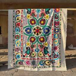 Handmade Suzani Embroidered Cotton Throw - Unique Ethnic Home Furnishing - thumbnail 4