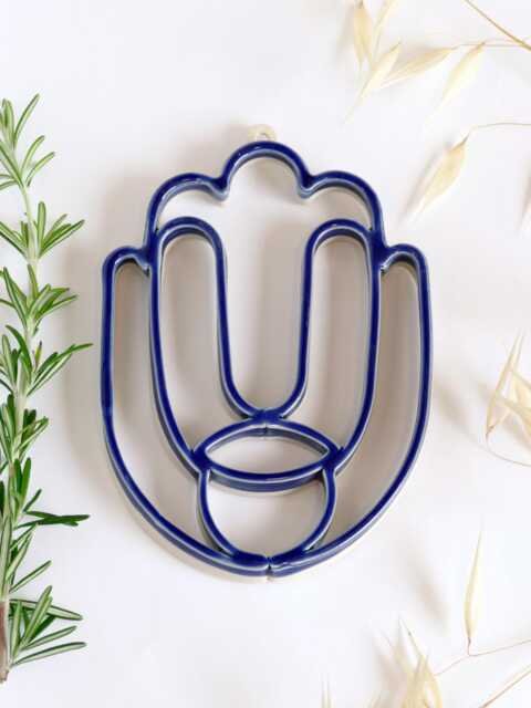 Ceramic Hamsa Wall Art - Blue Glaze, Handmade in Israel - image 1