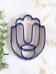 Ceramic Hamsa Wall Art - Blue Glaze, Handmade in Israel - thumbnail 1