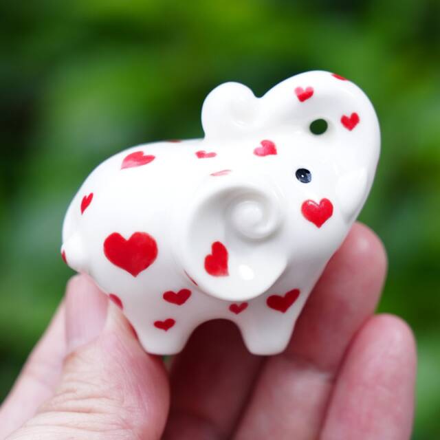 Good Fortune For Wedding Elephant Figurine, Heart Decorated Valentine's Gift, Hand Painted - image 1
