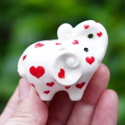 Good Fortune For Wedding Elephant Figurine, Heart Decorated Valentine's Gift, Hand Painted - thumbnail 1