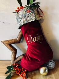 Luxury Velvet William Morris Golden Lily Personalised Christmas Stocking