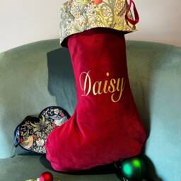 Luxury Velvet William Morris Golden Lily Personalised Christmas Stocking - thumbnail 4
